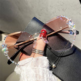 Vintage Rimless Rhinestone UV400 Sunglasses Retro Lens Gradient Sun Glasses