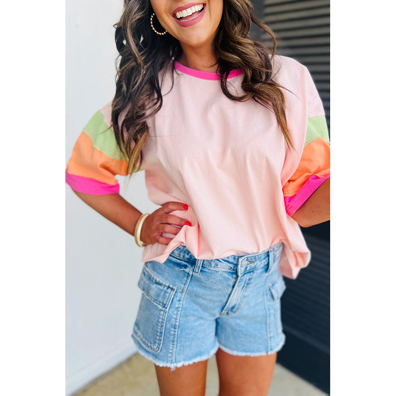 Neon Color Block Half Sleeved Top