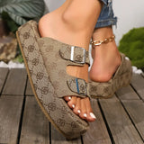 Floral Platform Buckle Sandals