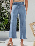 High Waist Cropped Wide Leg Jeans with Pockets