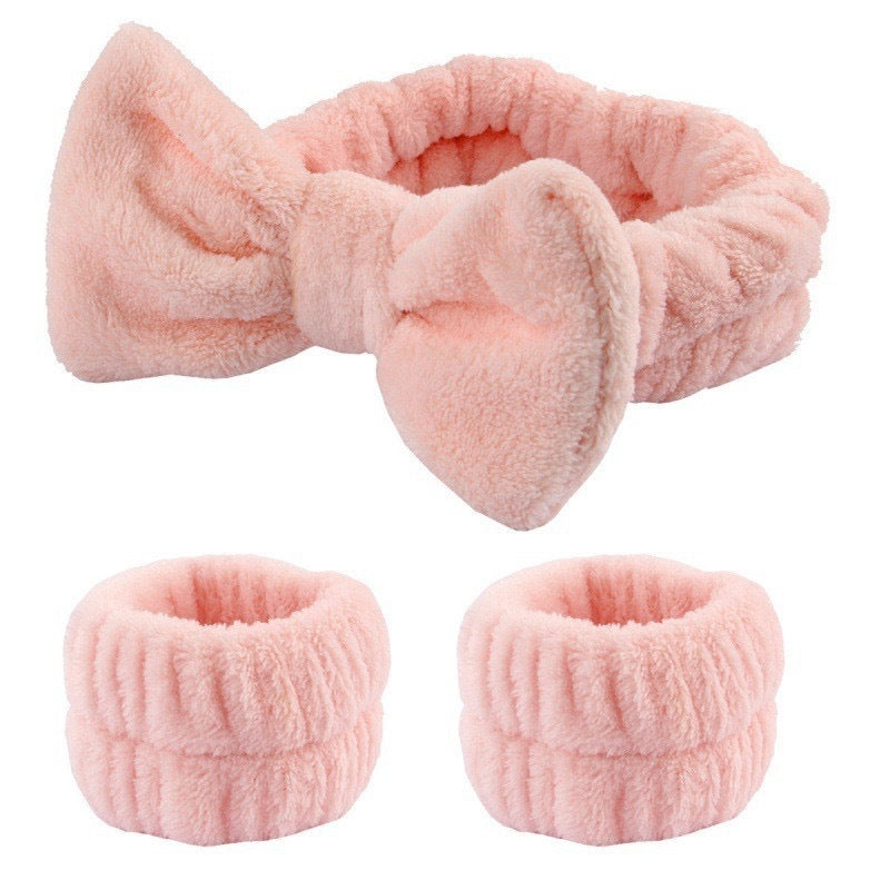 Soft Stretchy Bow Headband with Waterproof Wrist Strap Set for Face Washing
