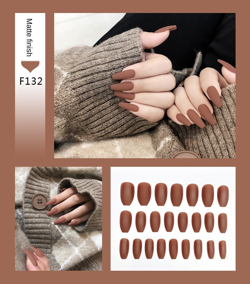 Fake Nails Set Stiletto Coffin Tips Press on Long False Nails with Glue 24 Beautiful Colors
