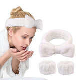 Soft Stretchy Bow Headband with Waterproof Wrist Strap Set for Face Washing