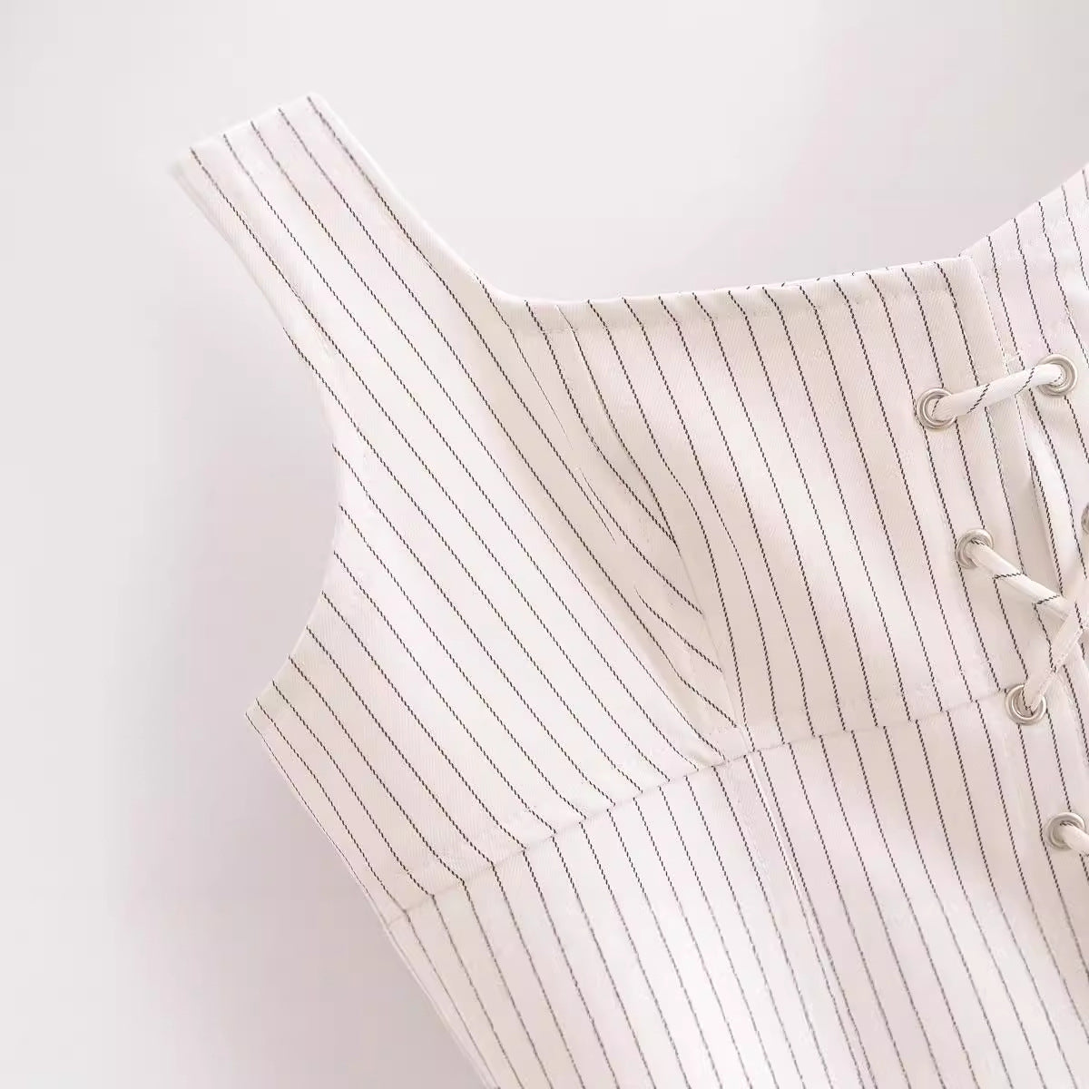 Lace-up Low Neck Sleeveless Striped Corset Top