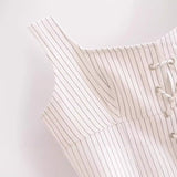 Lace-up Low Neck Sleeveless Striped Corset Top