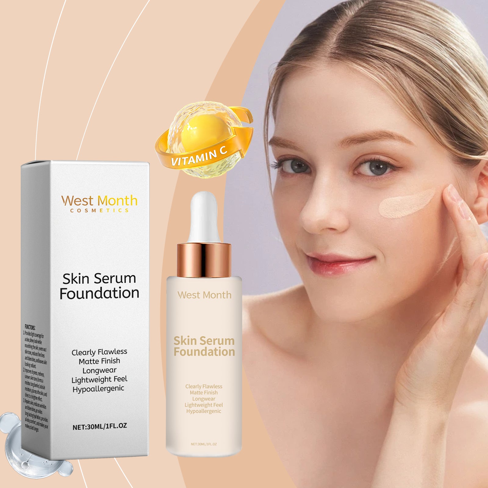 Moisturizing Liquid Foundation, Long-Lasting Moisturizing Light Skin Care Liquid Foundation
