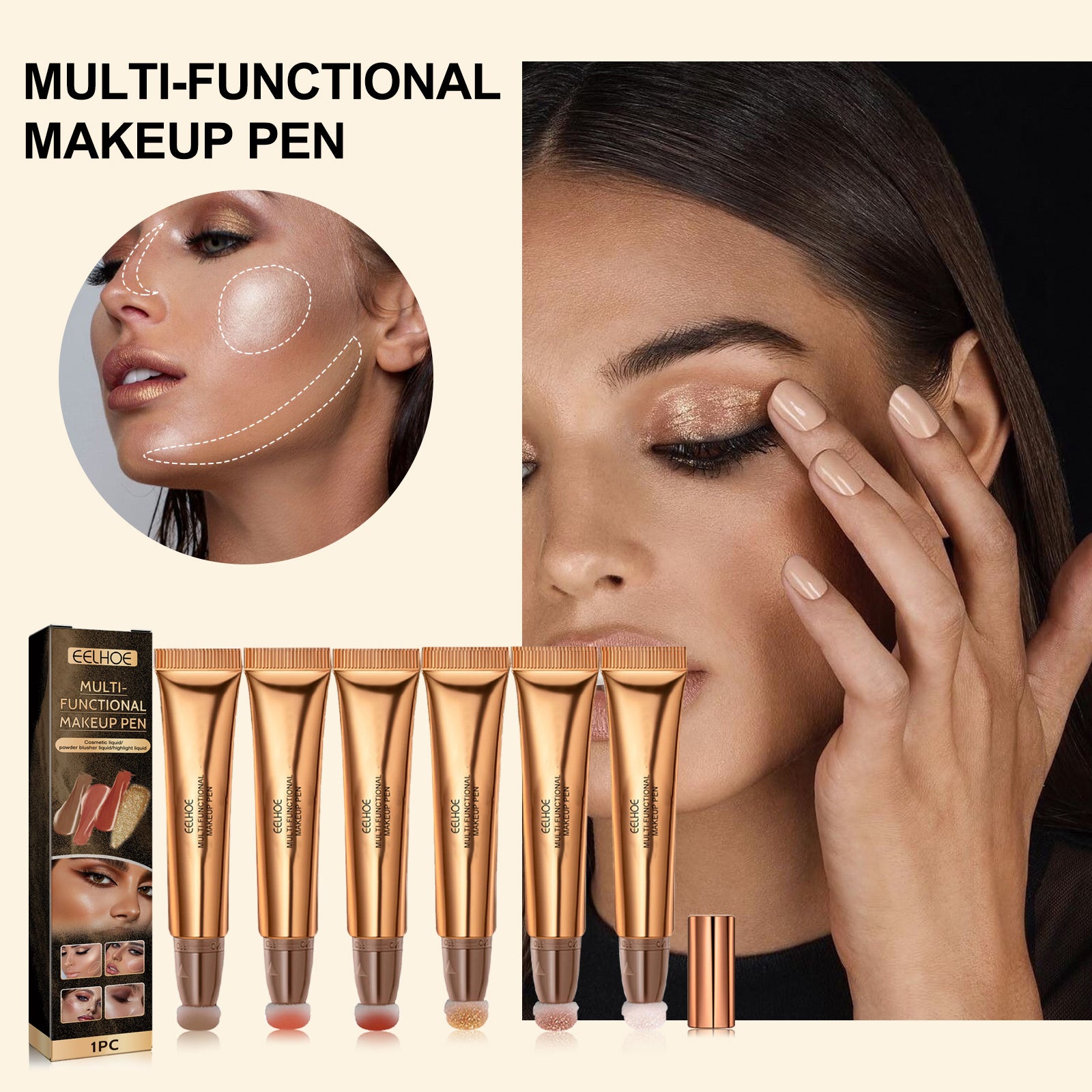 Multifunctional Face Makeup Sponge Pen, Highlighting Blush Bronzer Natural Liquid Contour Blending Stick