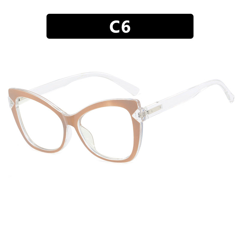 Color Block Anti Blue Light Cat Eye Glasses