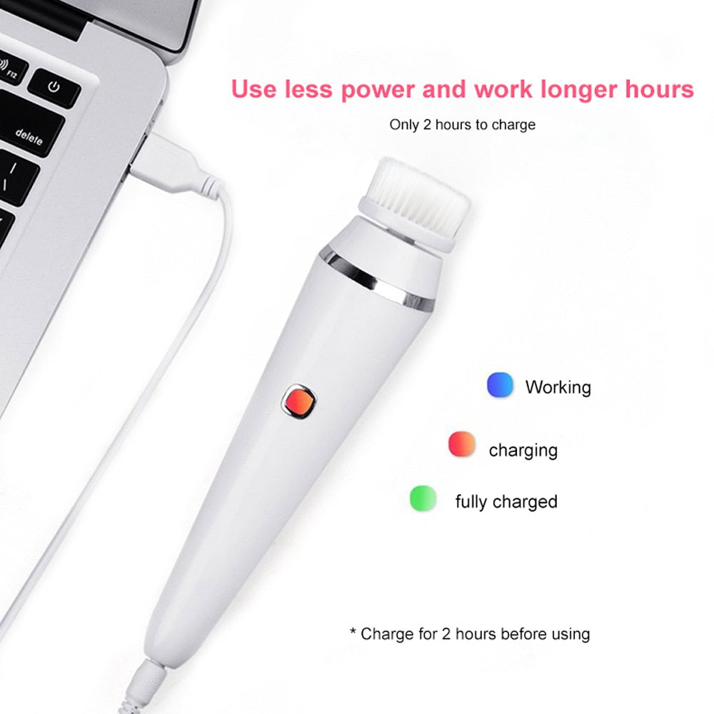 4 in 1 Electric Deep Cleansing Face Brush Spinning Pore Cleaner Face Wash Tool Makeup Remover