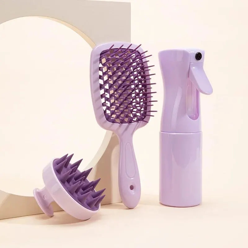 Hollow Comb Set With Spray Bottle 200ml and Scalp Massage Brush