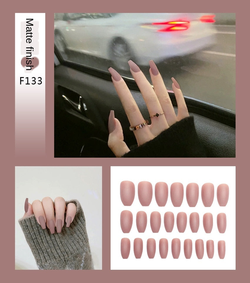 Fake Nails Set Stiletto Coffin Tips Press on Long False Nails with Glue 24 Beautiful Colors