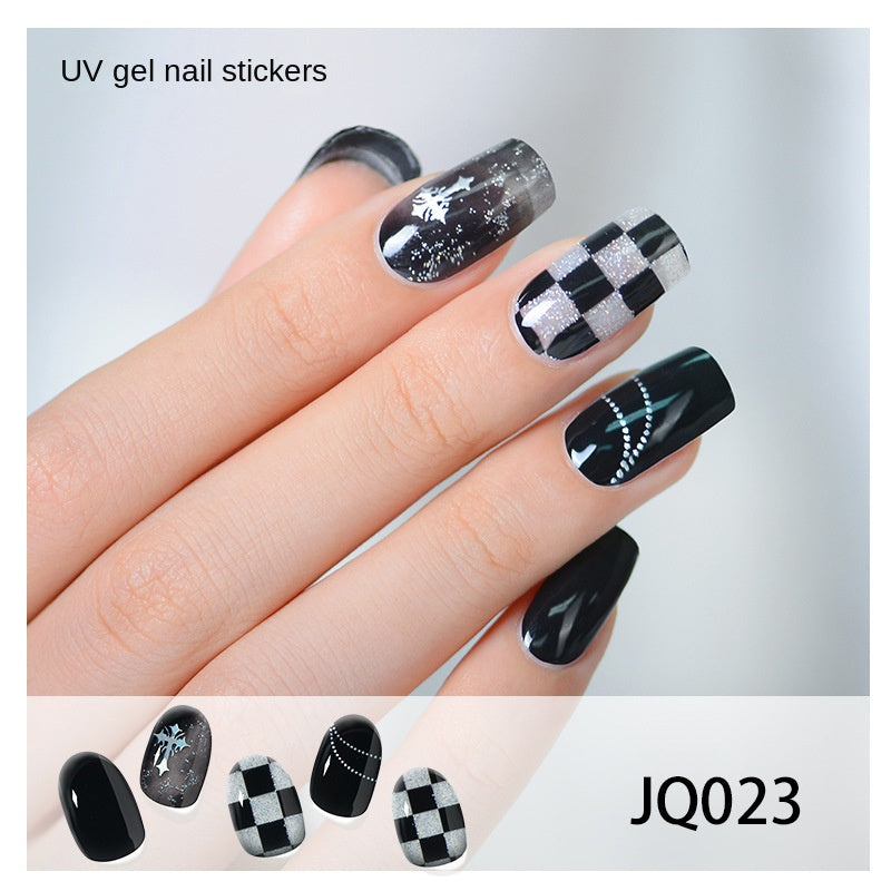 Gel Nail Art Patches Semi-Cured UV Light Nail Stickers Waterproof 16 Patch Sets with Many Designs Halloween Christmas Nail Art