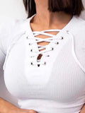 Lace Up Front Long Sleeve Ribbed T-Shirt