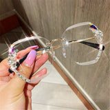 Vintage Rimless Rhinestone UV400 Sunglasses Retro Lens Gradient Sun Glasses
