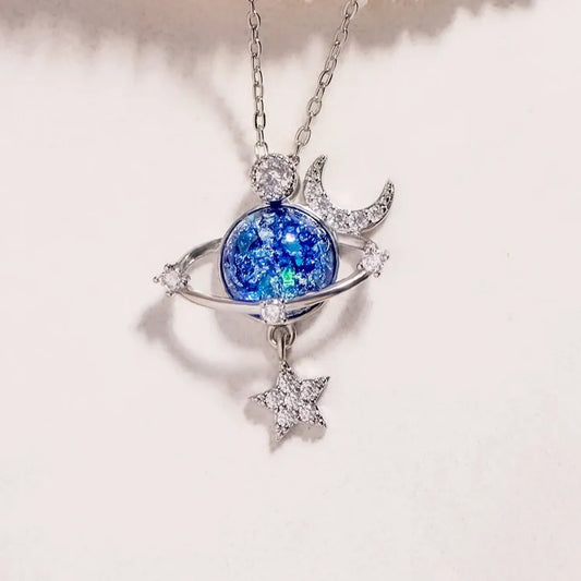 Starry Sky Galaxy Moon Diamond Star Pendant Necklace