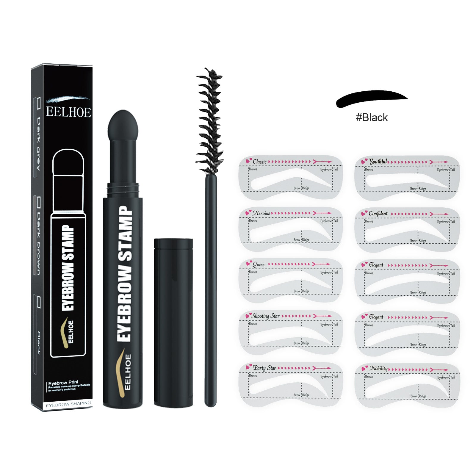 Easy Eyebrow Pencil Stamp with Shaping Tools, Moisturizing and Waterproof With Eyebrow Cards and Brush