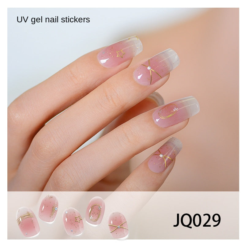 Gel Nail Art Patches Semi-Cured UV Light Nail Stickers Waterproof 16 Patch Sets with Many Designs Halloween Christmas Nail Art