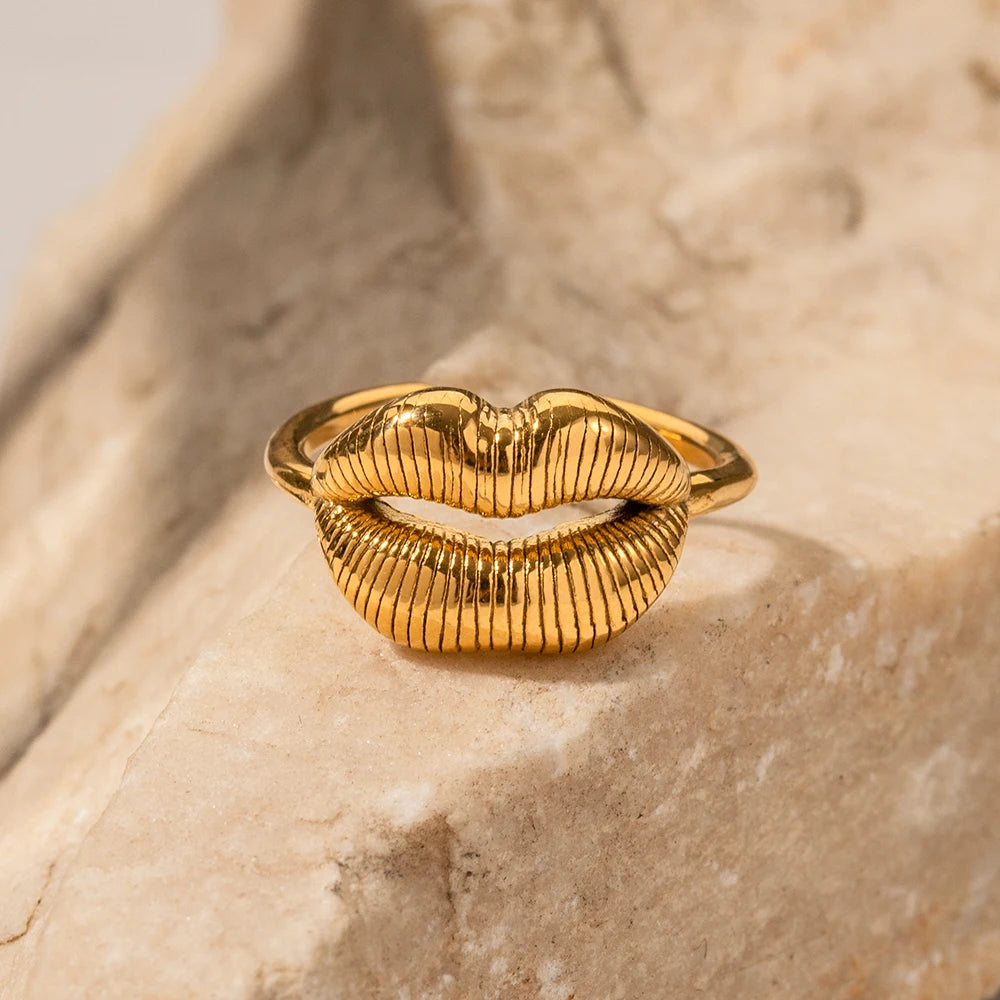 Trendy Stainless Steel Lip Design Ring, Women's Adjustable Size Ring with Lips Jewelry Gift