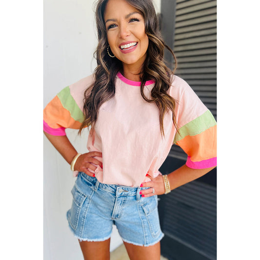 Neon Color Block Half Sleeved Top