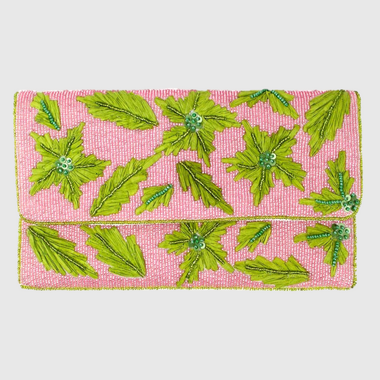 Floral Beaded Clutch Crossbody Bag