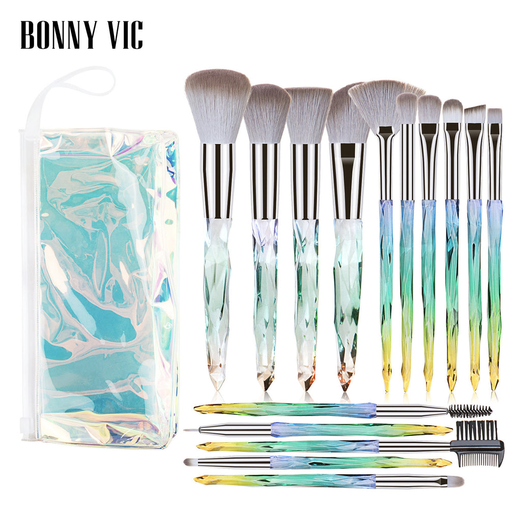 15 pcs Makeup Brushes Diamond Crystal Handle Makeup Foundation Eyeshadow Brushes
