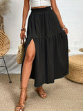 Frill High Slit Long Flowy Skirt