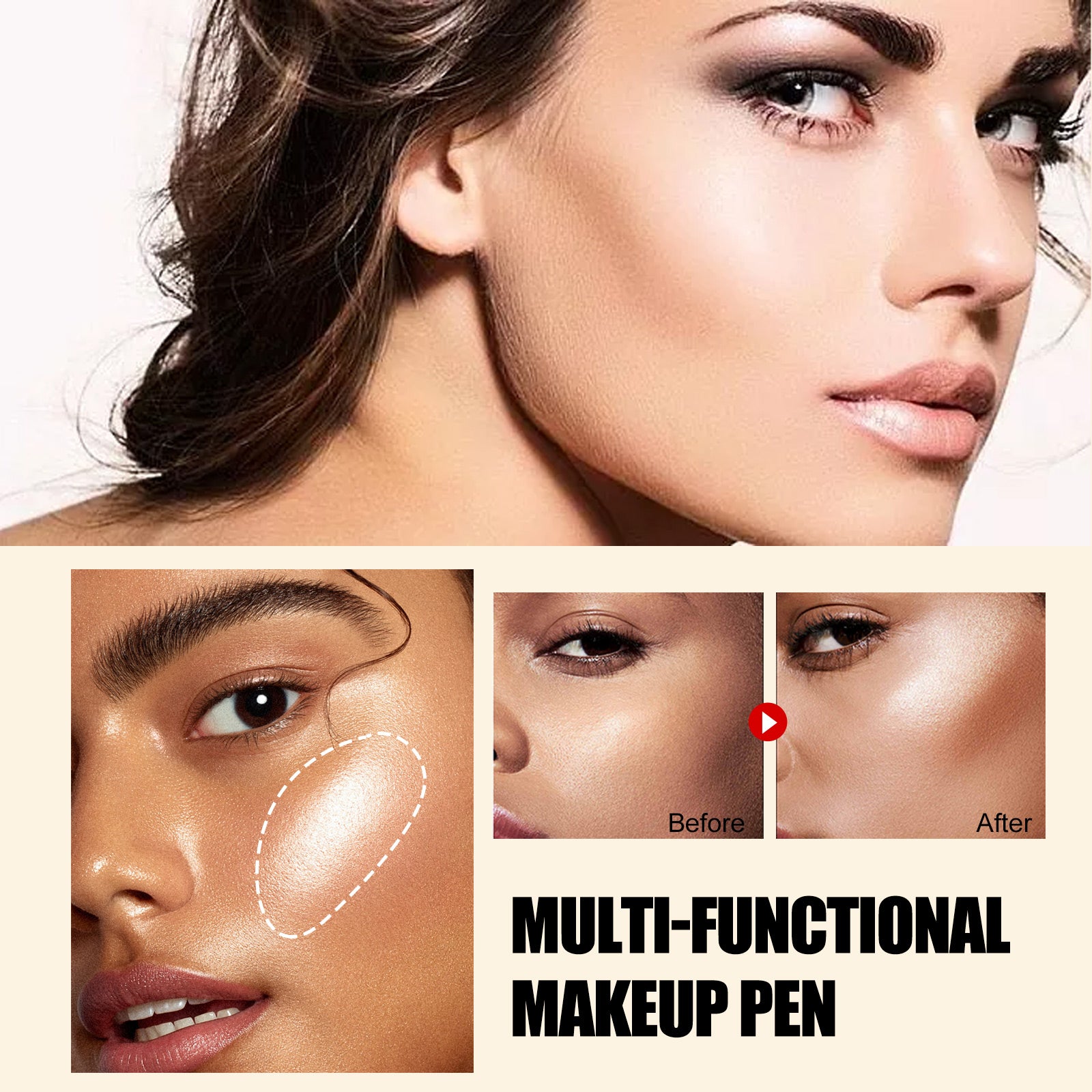 Multifunctional Face Makeup Sponge Pen, Highlighting Blush Bronzer Natural Liquid Contour Blending Stick