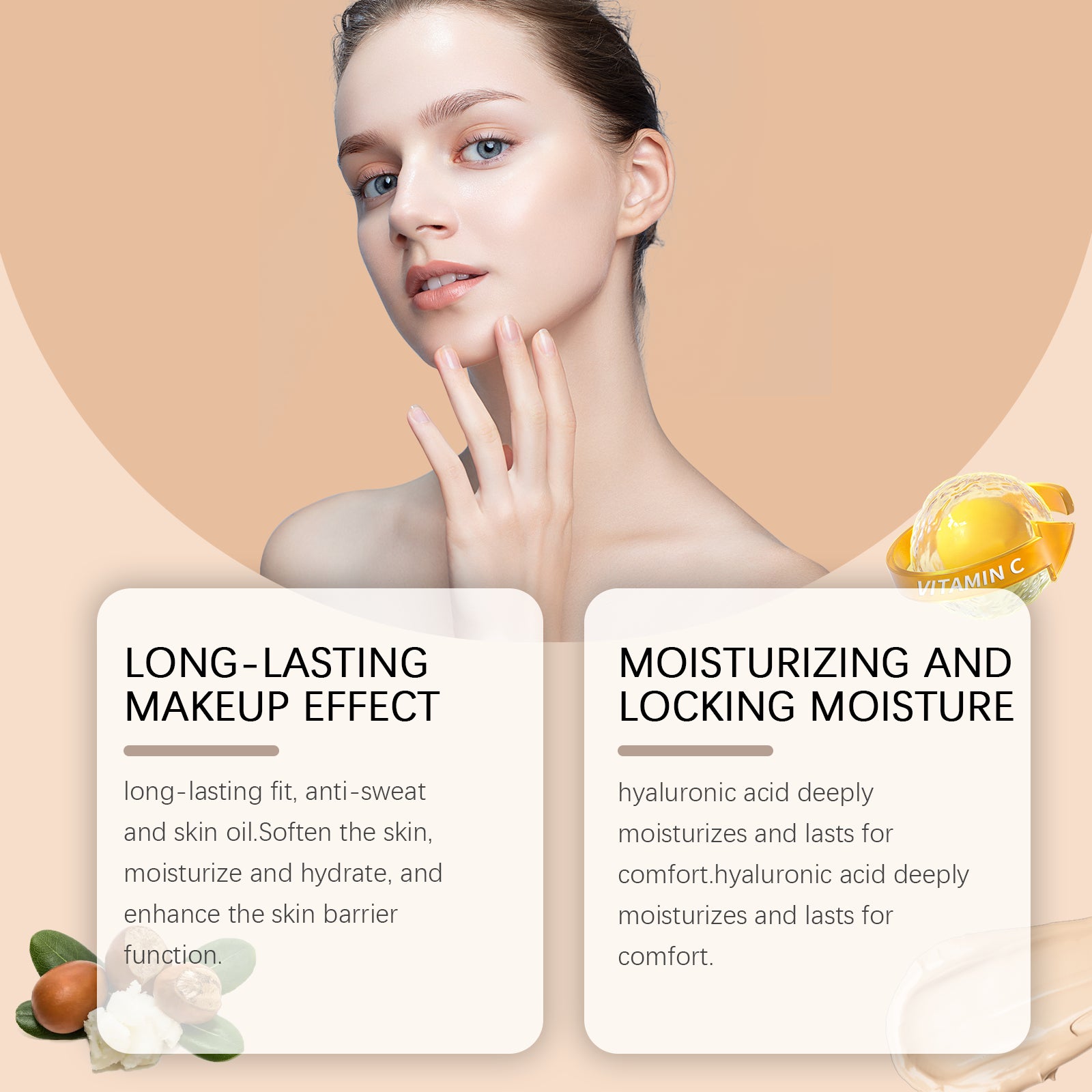 Moisturizing Liquid Foundation, Long-Lasting Moisturizing Light Skin Care Liquid Foundation