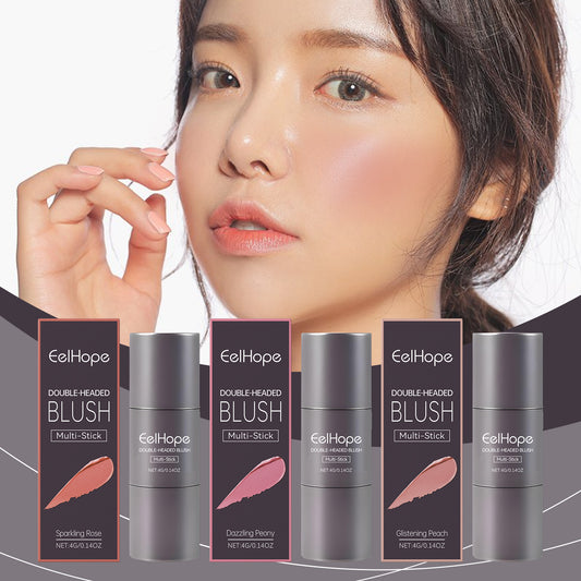 Double Head Blush with Sponge Blender, Natural Light Multipurpose Blush Stick Double Ended