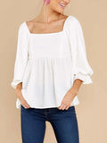Simple Mid Sleeved Flowy Ruffles Square Neck Top