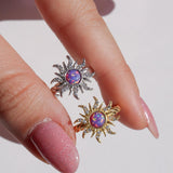 Solar Sun Purple Iridescent Stone Ring, Beautiful Galaxy Twisted Ring with Diamonds