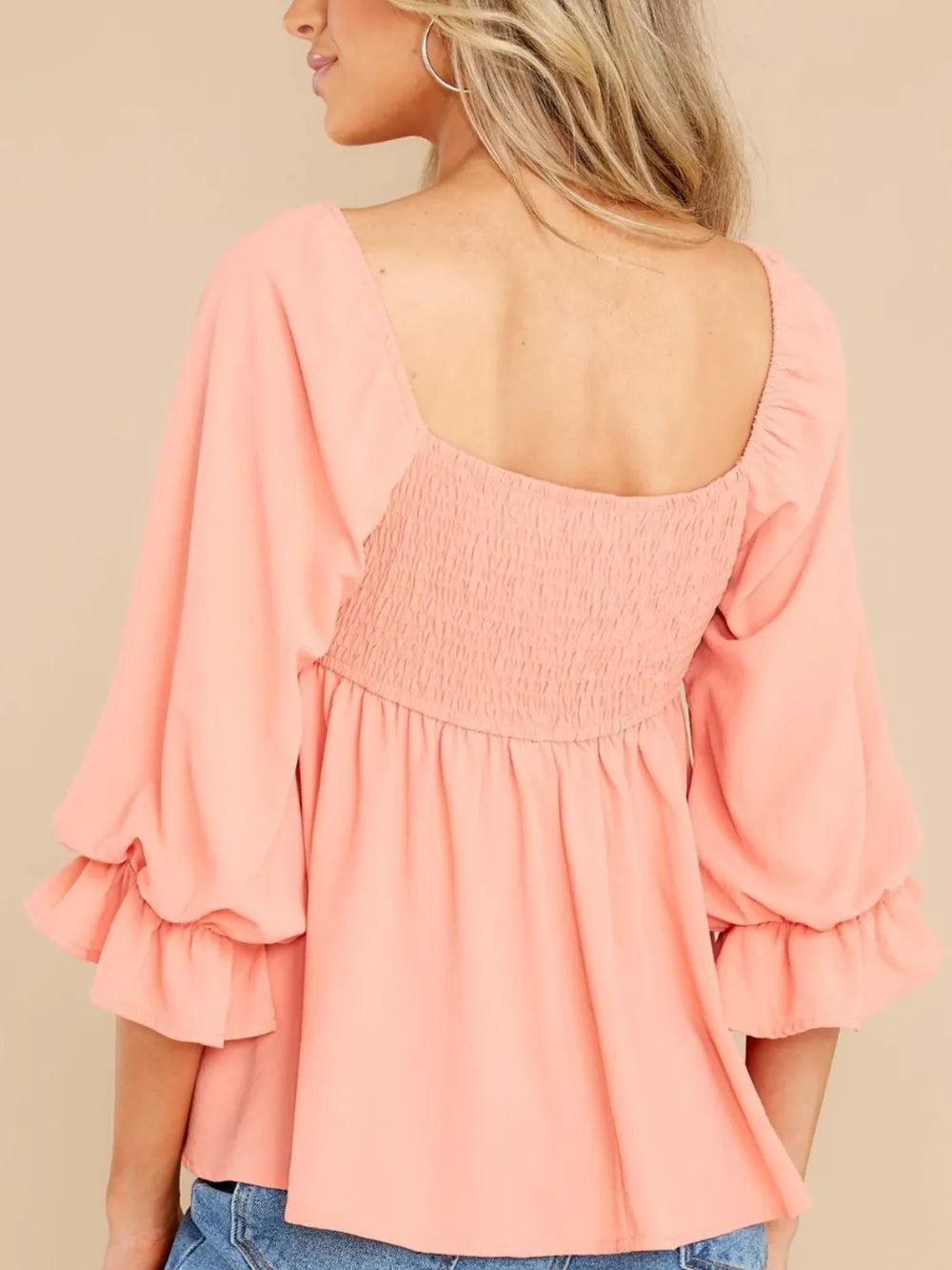 Simple Mid Sleeved Flowy Ruffles Square Neck Top