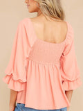 Simple Mid Sleeved Flowy Ruffles Square Neck Top