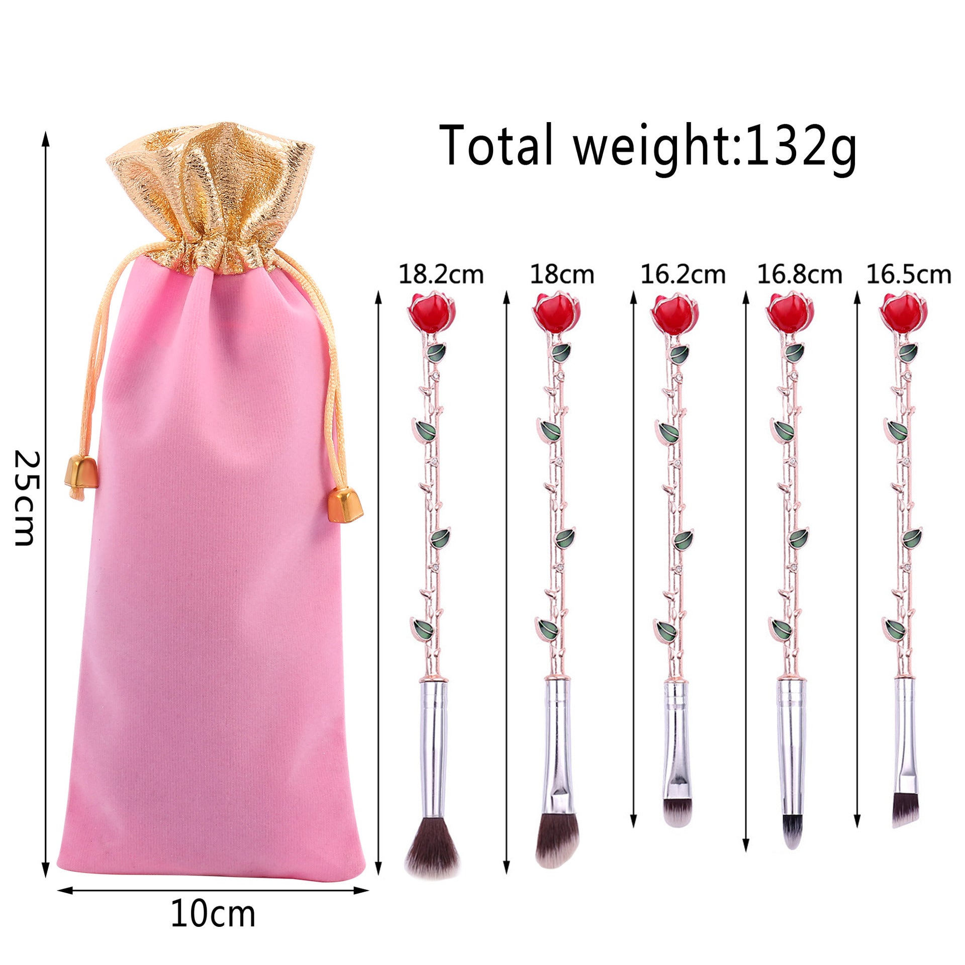 Gold Rose Makeup Brush Set 5 PCS Beauty and the Beast Valentine's Gift