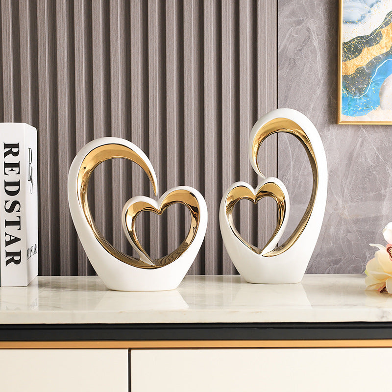 Modern Creative Heart-to-Heart Gold or Silver Statue Decor for Home