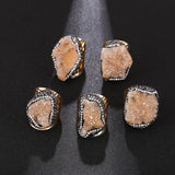 Natural Crystal Geode Cluster Ring, Beautiful Stone Cluster with Diamonds, Geode Gold-Plated Handmade Ring