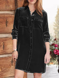 High-Low Button Up Long Sleeve Mid Length Dress