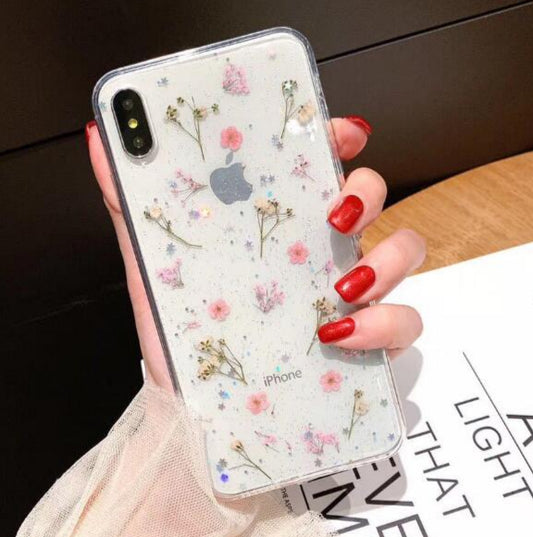 Real Pressed Dried Flowers Phone Case For iPhone XS Max XR 6 6s 7 8 Plus X Silicon TPU Clear Floral Cover