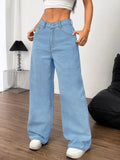 Embroidered Bow Pocket Wide Leg Jeans