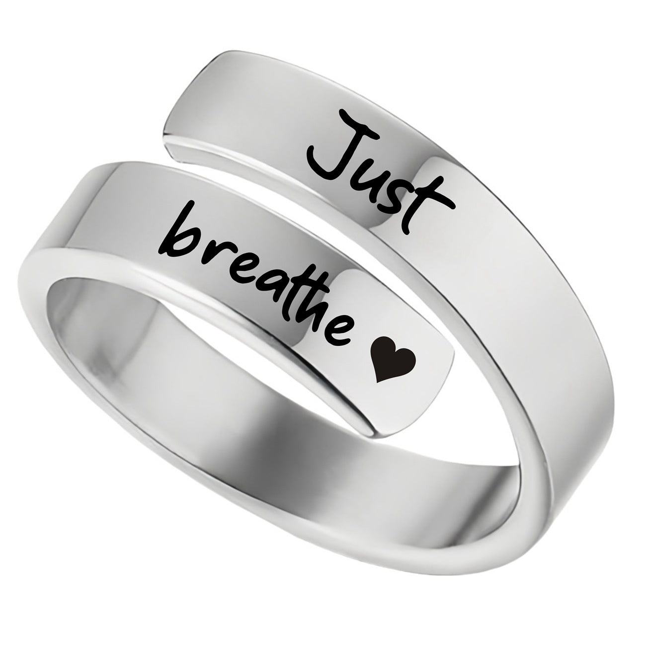 Just Breathe Wrap Titanium Steel Ring with Engraved Lotus or Heart Adjustable Size