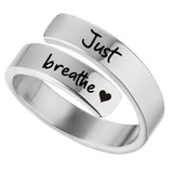Just Breathe Wrap Titanium Steel Ring with Engraved Lotus or Heart Adjustable Size