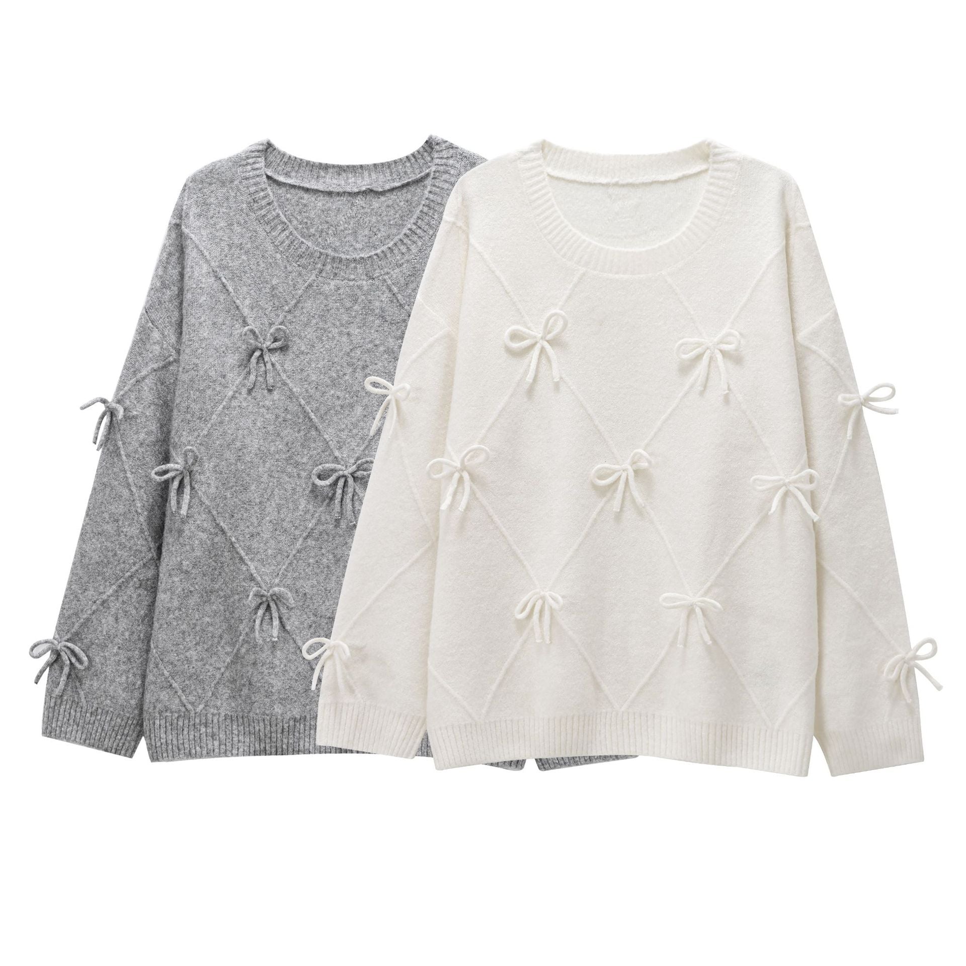 Sweet Round Neck Bow Knitted Sweater