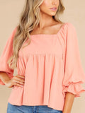 Simple Mid Sleeved Flowy Ruffles Square Neck Top