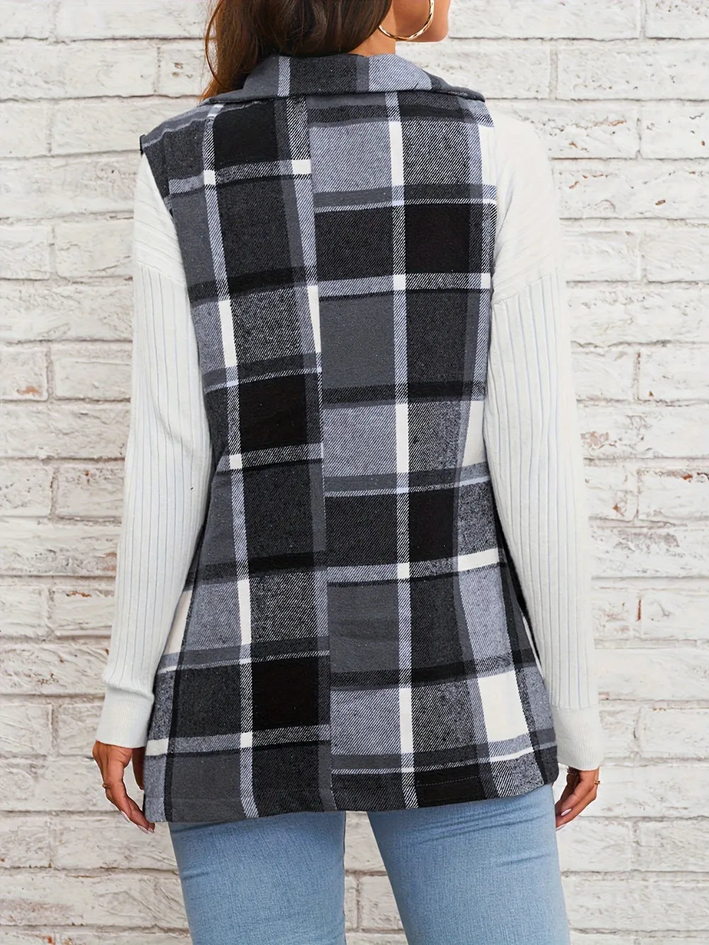 Fall Elegant Style Versatile Plaid Sleeveless Cardigan Vest