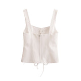Lace-up Low Neck Sleeveless Striped Corset Top