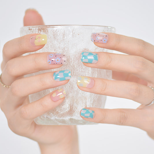 Gel Nail Art Patches Semi-Cured UV Light Nail Stickers Waterproof 16 Patch Sets with Many Designs Halloween Christmas Nail Art