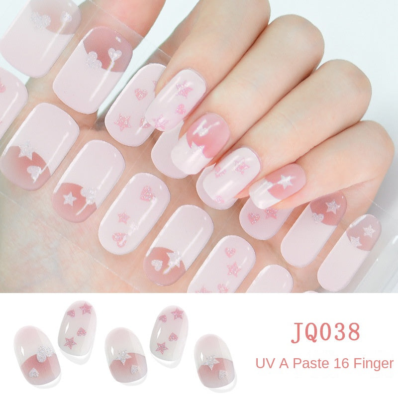 Gel Nail Art Patches Semi-Cured UV Light Nail Stickers Waterproof 16 Patch Sets with Many Designs Halloween Christmas Nail Art