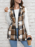 Fall Elegant Style Versatile Plaid Sleeveless Cardigan Vest