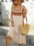 Tied Smocked Tiered Midi Cami Dress