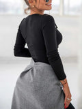 Lace Up Front Long Sleeve Ribbed T-Shirt